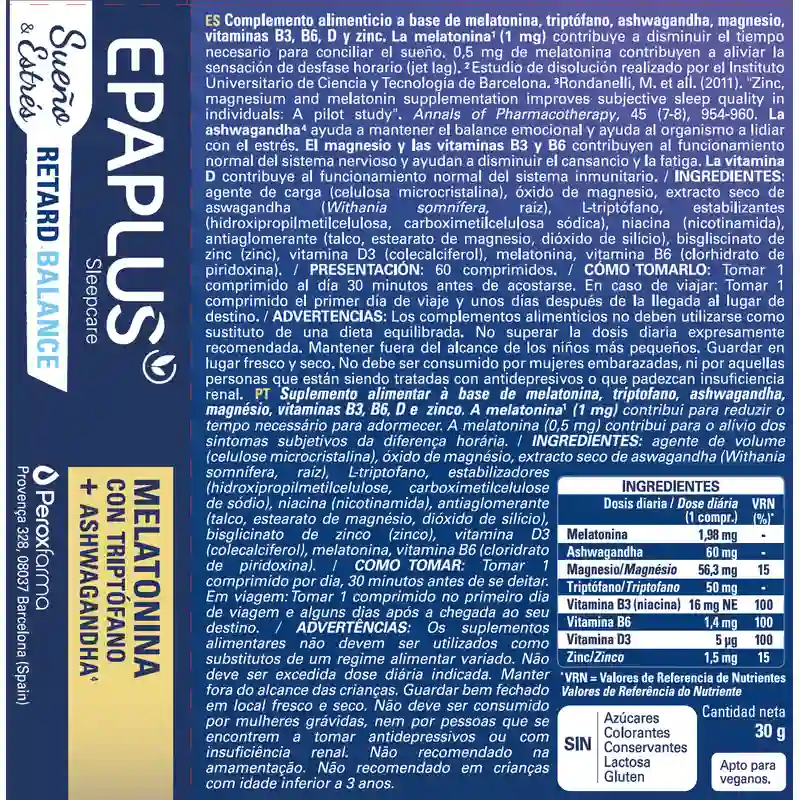 Epaplus Sleepcare Melatonin Retard Balance With Tryptophan, 30 grams, 60 tablets - Image 2