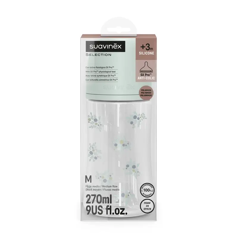 Suavinex Baby Bottle 270 Ml, Medium Flow (M), +3 Months, Poetry Blue - Image 3