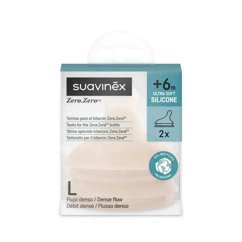 Suavinex Pack 2 Teats Zero Zero Dense Flow (L), +6 Months, Light - Image 2